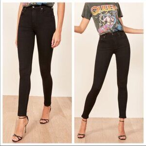 NWT RARE Reformation Harper High Rise Straight Leg Black Skinny Jeans